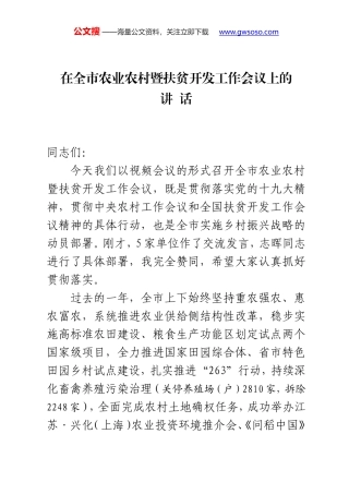 在全市农业农村工作会议上的讲话 (2)