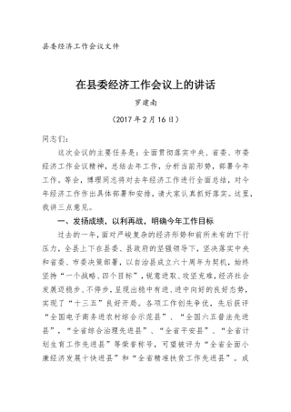 在县委经济工作会议上的讲话 （修改4）