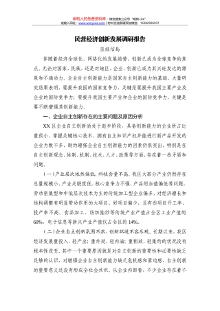 民营经济创新发展调研报告