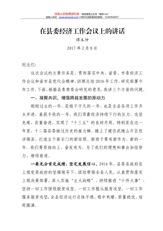 在2017年县委经济工作会议上的讲话