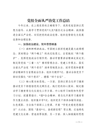 党组全面从严治党工作总结