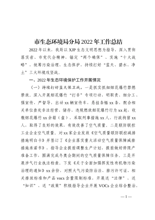 市生态环境局分局2022年工作总结