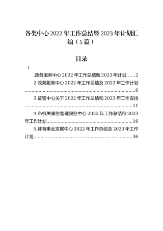 各类中心2022年工作总结暨2023年计划汇编（5篇）202212