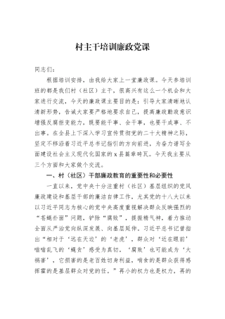 村主干培训廉政党课202212