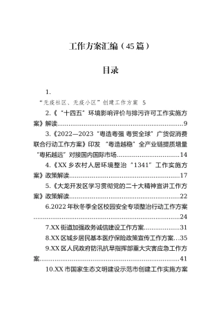 各类工作方案汇编（45篇）