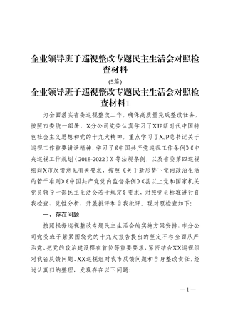 5篇企业领导班子巡视整改专题民主生活会对照检查材料