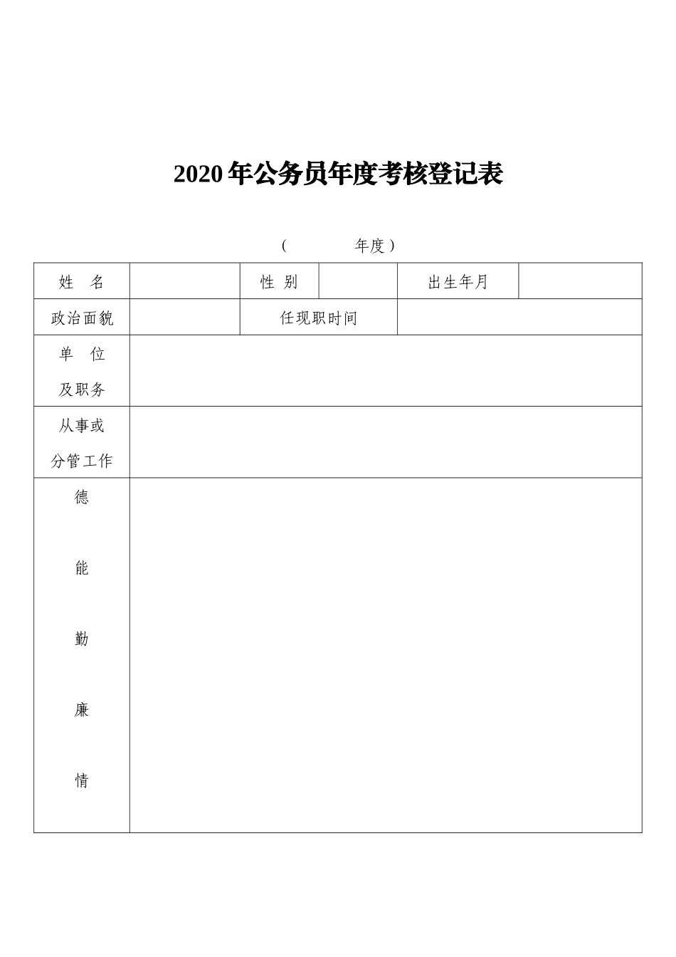 2020年公务员年度考核登记表_第1页