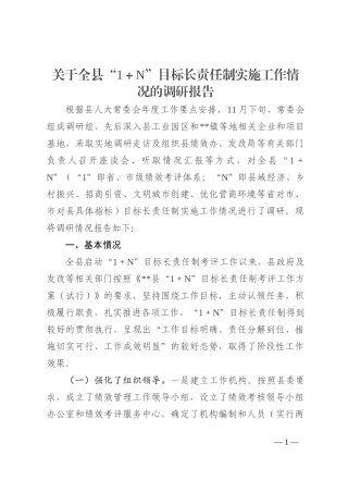 关于全县“1＋N”目标长责任制实施工作情况的调研报告