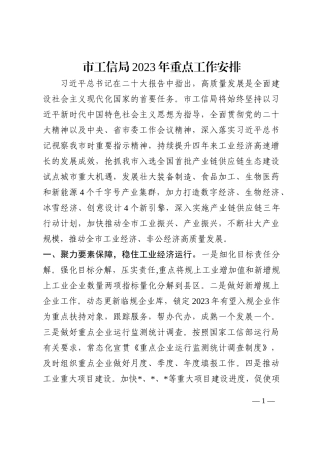 市工信局2023年重点工作安排202210
