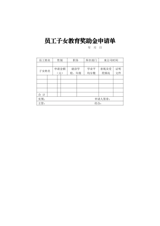员工子女教育奖助金申请单