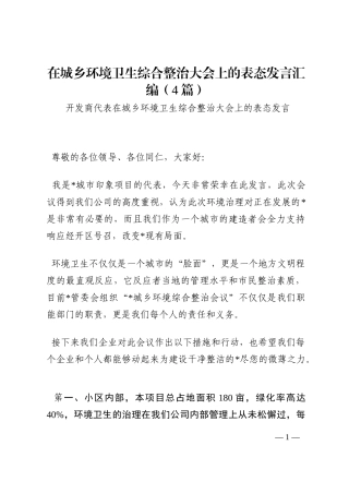 在城乡环境卫生综合整治大会上的表态发言汇编（4篇）202210