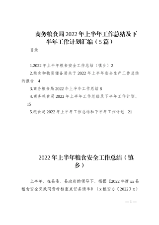 商务粮食局2022年上半年工作总结及下半年工作计划汇编（5篇）202210