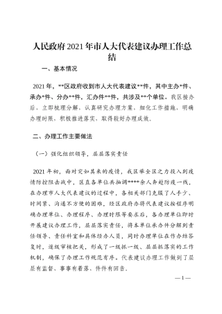 人民政府2021年市人大代表建议办理工作总结202210