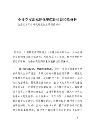 企业党支部标准化规范化建设经验材料202210