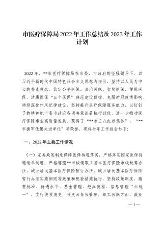 市医疗保障局2022年工作总结及2023年工作计划202210