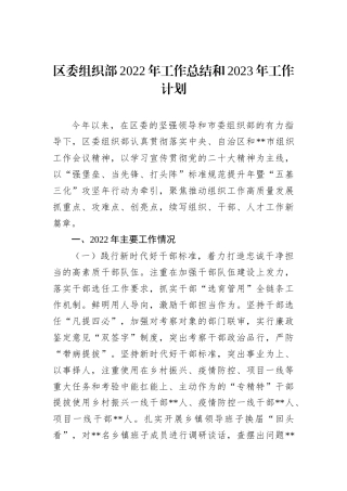 区委组织部2022年工作总结和2023年工作计划