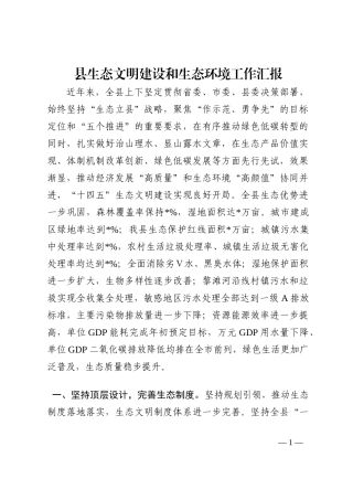县生态文明建设和生态环境工作汇报202210