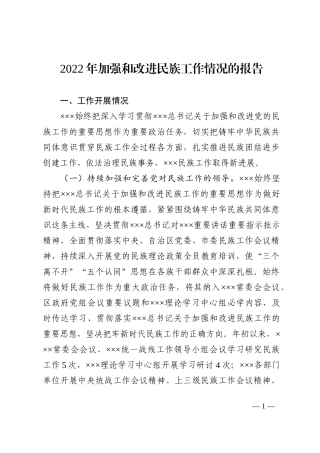 2022年加强和改进民族工作情况的报告