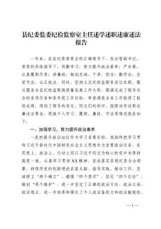 县纪委监委纪检监察室主任述学述职述廉述法报告