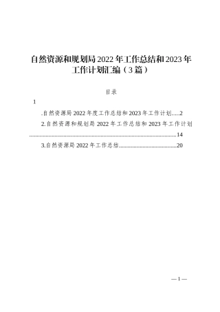 自然资源和规划局2022年工作总结和2023年工作计划汇编（3篇）