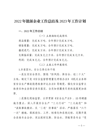 2022年能源企业工作总结及2023年工作计划
