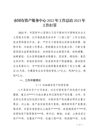 市国有资产服务中心2022年工作总结2023年工作打算