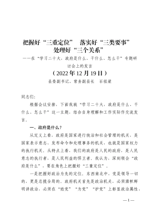 在“学习二十大，政府是什么、干什么、怎么干”专题研讨会上的发言