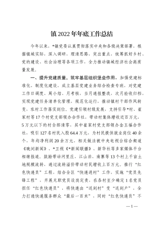 镇2022年年底工作总结