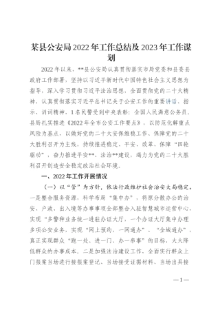 某县公安局2022年工作总结及2023年工作谋划
