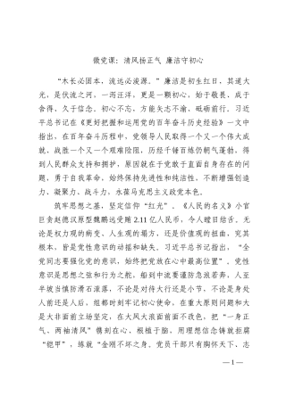 微党课：清风扬正气 廉洁守初心