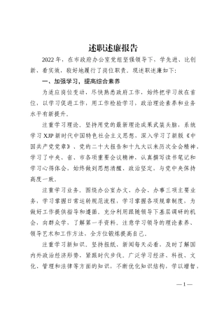 区政府办公室主任述职述廉报告