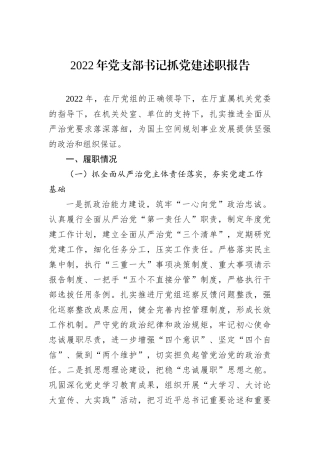 2022年党支部书记抓党建述职报告