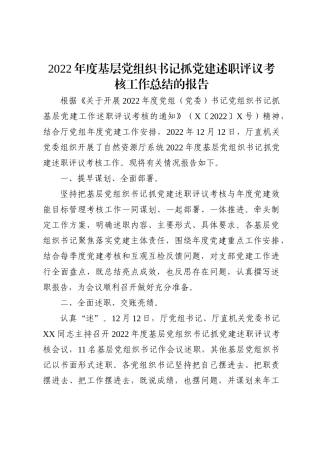 2022年度基层党组织书记抓党建述职评议考核工作总结的报告