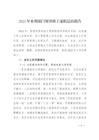 2022年水利部门领导班子述职总结报告