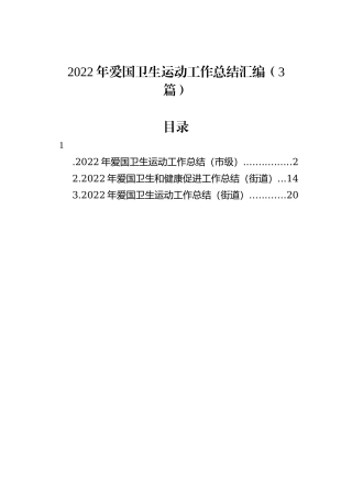 2022年爱国卫生运动工作总结汇编（3篇）