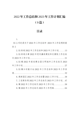 2022年工作总结和 2023年工作计划汇编（9篇）