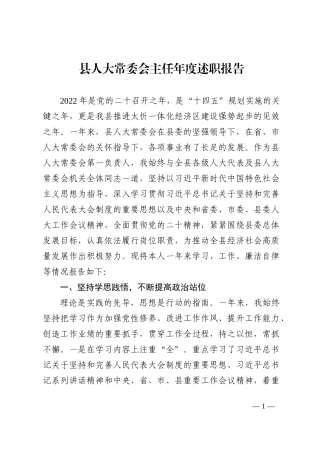 县人大常委会主任年度述职报告