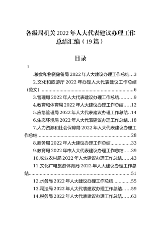 各级局机关2022年人大代表建议办理工作总结汇编（19篇）
