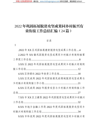 2022年巩固拓展脱贫攻坚成果同乡村振兴有效衔接工作总结汇编（24篇）