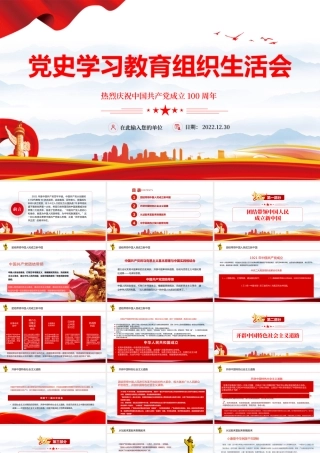 2022党史学习教育组织生活会PPT红色党政风庆祝中国共产党建党100周年专题党课课件模板