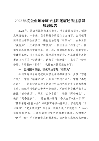 2022年度企业领导班子述职述廉述法述ysxt报告