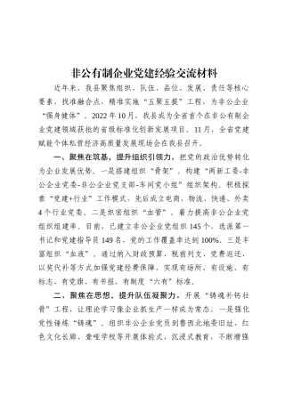 非公有制企业党建经验交流材料