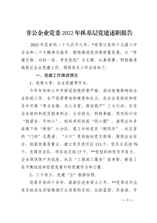 非公企业党委2022年抓基层党建述职报告