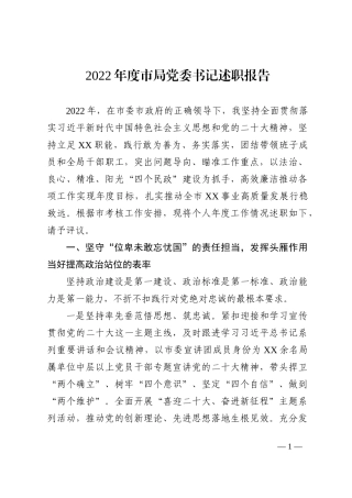 2022年度市局党委书记述职报告