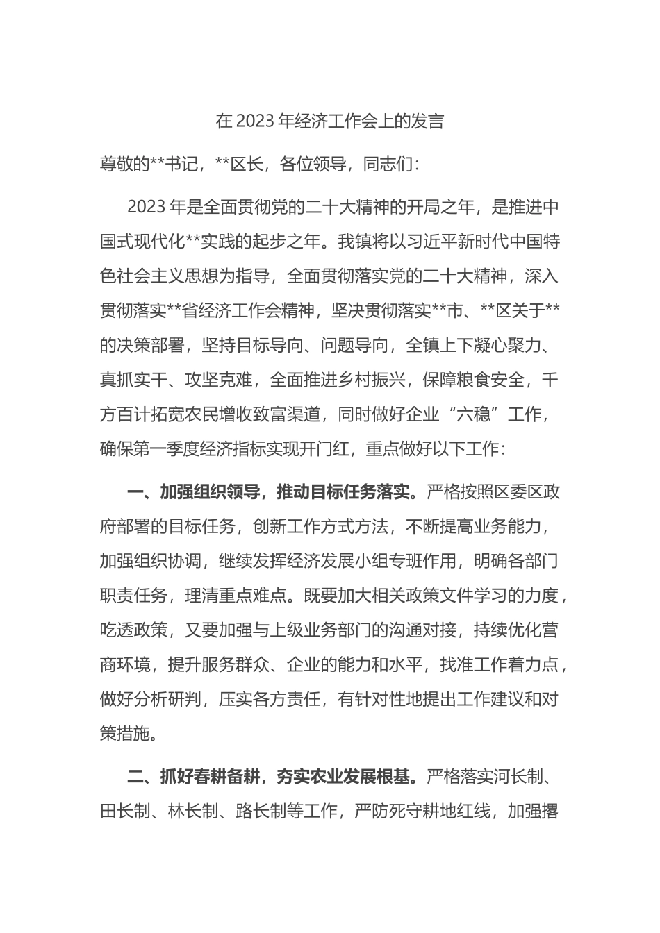 在2023年经济工作会上的发言_第1页