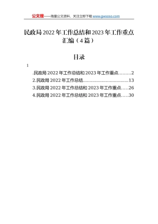 民政局2022年工作总结和2023年工作重点汇编（4篇）