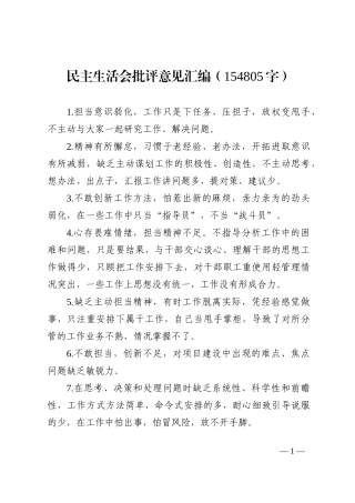 民主生活会批评意见汇编