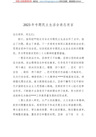 2023年民主生活会表态发言