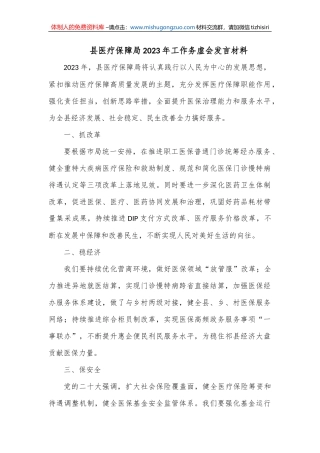 县医疗保障局2023年工作务虚会发言材料