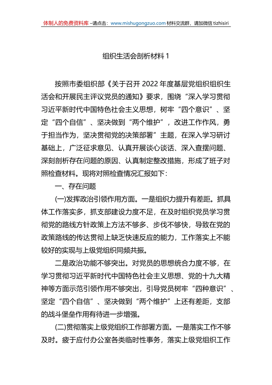 2022年组织生活会剖析材料（4篇）_第2页